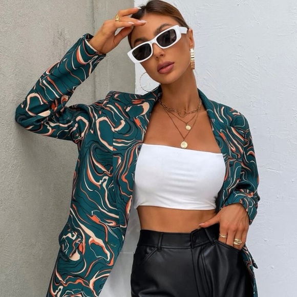 Shein Allover Print Lapel Neck Blazer - Picture 2 of 8